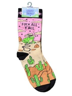 Groovy Things Women’s Pink & Tan Desert Frog Novelty Crew Socks